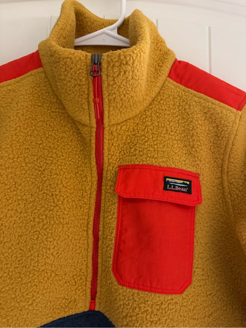 L.L. Bean Women’s Colorblock Fleece Pullover - Mustard, Navy & Poppy size small - Picture 2 of 5